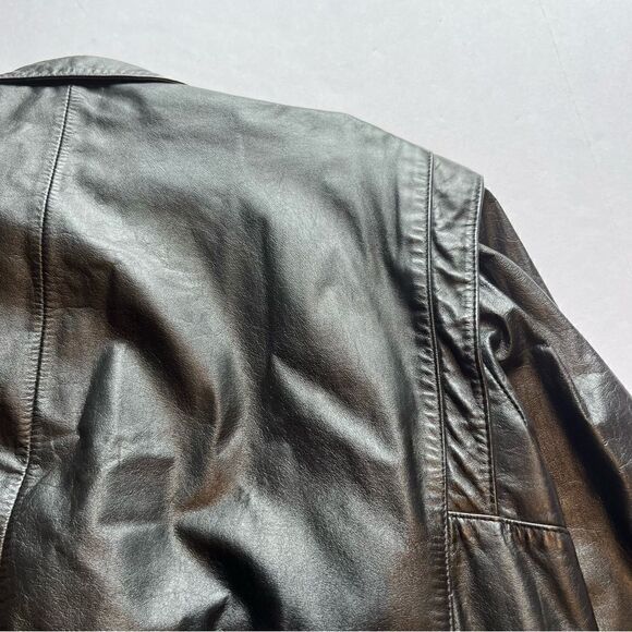 Men's Black Leather Jacket Waist Length Size 44 Bomber - Picture 12 of 12